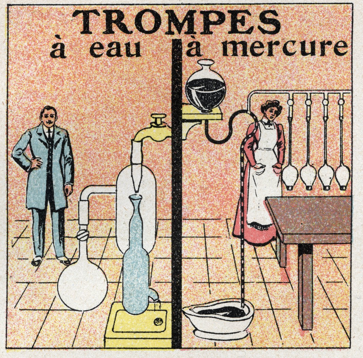 ضغط الغاز: أنابيب المياه وأنابيب الزئبق. رسم توضيحي مجهول من عام 1925. مجموعة خاصة. بواسطة مجهول مجهول