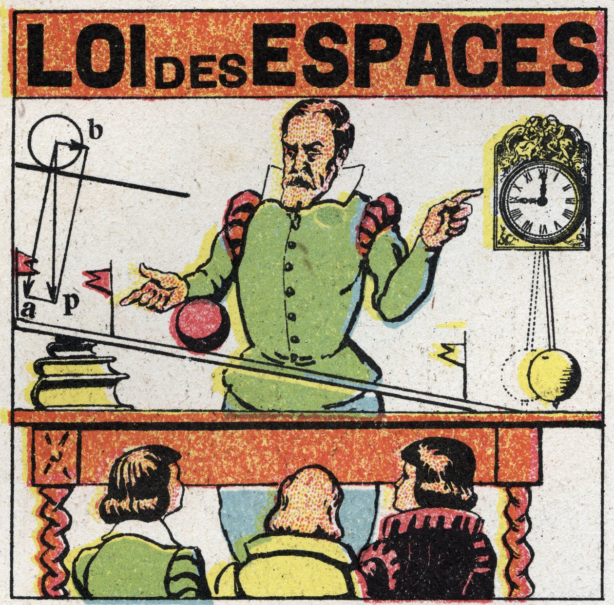 الحبوب: قانون الفراغات. جليل (أو جاليليو جاليلي (1564-1642) يراقب حركة الكرة على مستوى مائل لدراسة سقوط الجثث ، رسم مجهول من عام 1925. مجموعة خاصة. بواسطة مجهول مجهول