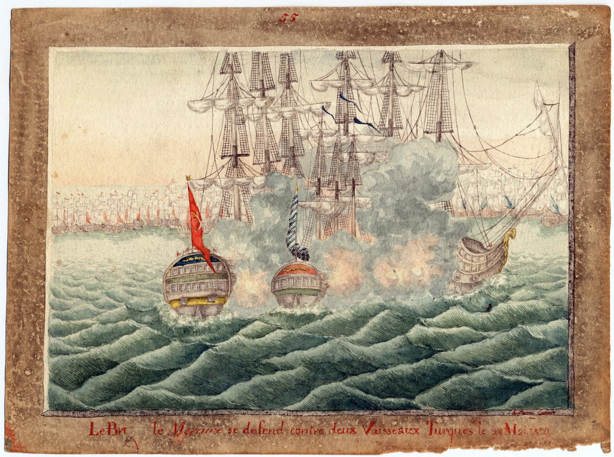 Guerre russo-turque de 1828-1829 - العميد "ميركوري" يقاتل سفينتين تركيتين يوم 14 مايو بواسطة مجهول مجهول