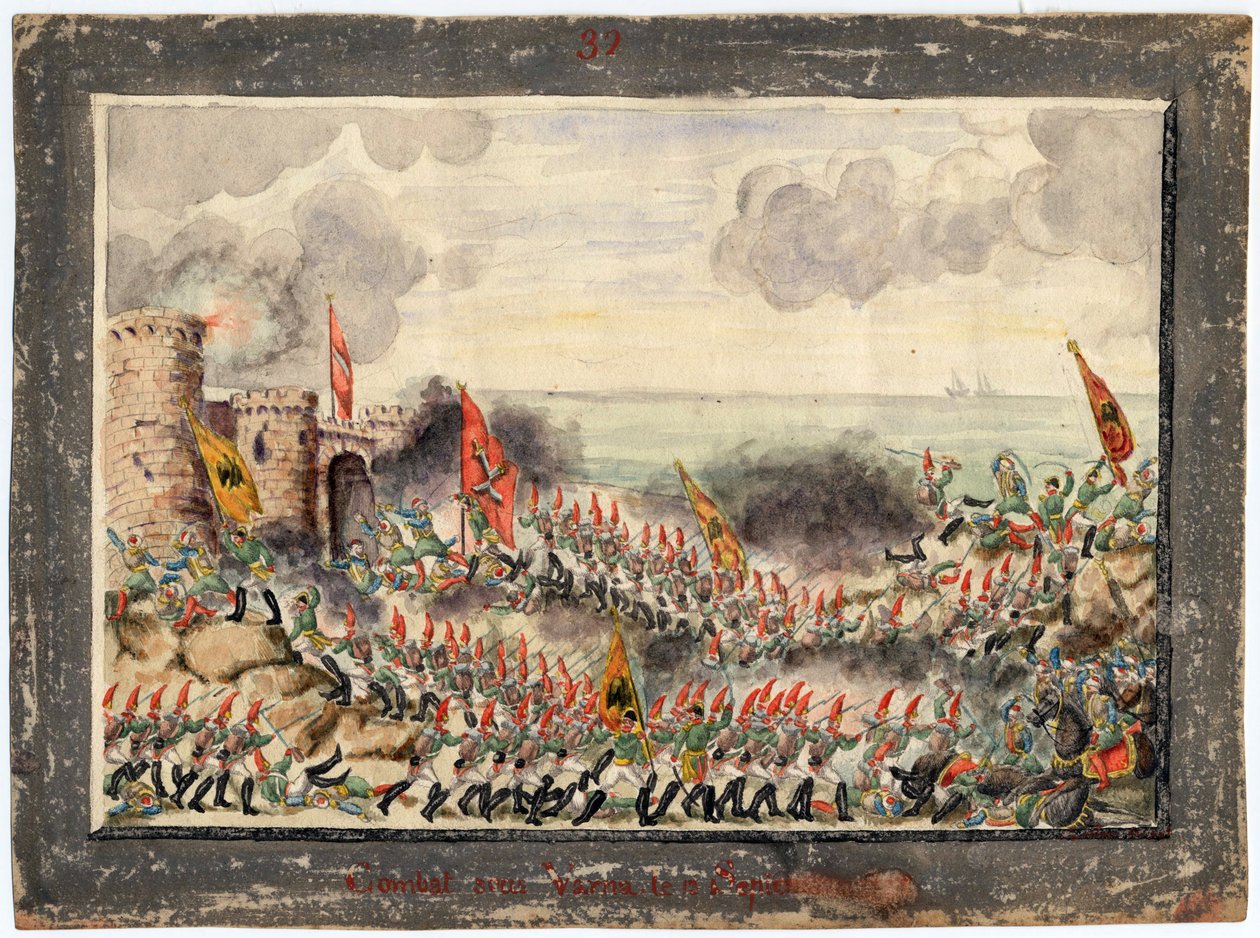 Guerre russo-turque de 1828-1829 حصار فارنا في سبتمبر 1828 - مجهول - 1829 - ألوان مائية على الورق - 21x29،3 - مجموعة خاصة بواسطة مجهول مجهول