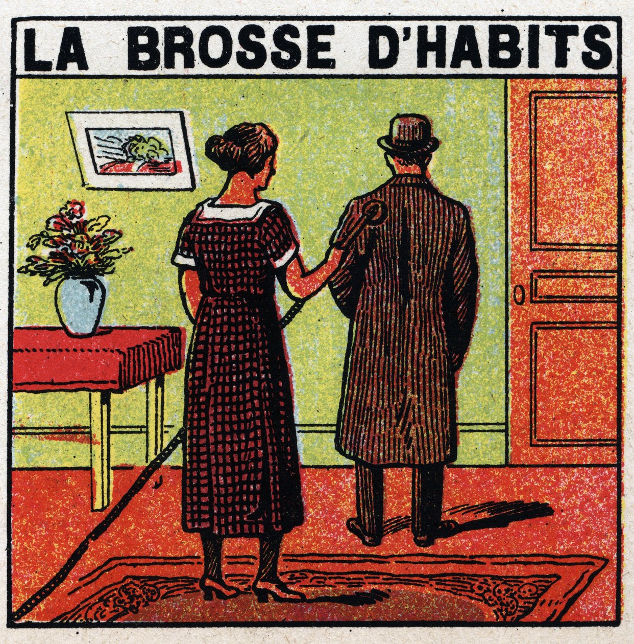 الاستخدامات المنزلية للكهرباء: فرشاة الملابس. رسم توضيحي مجهول من عام 1925. مجموعة خاصة. بواسطة مجهول مجهول