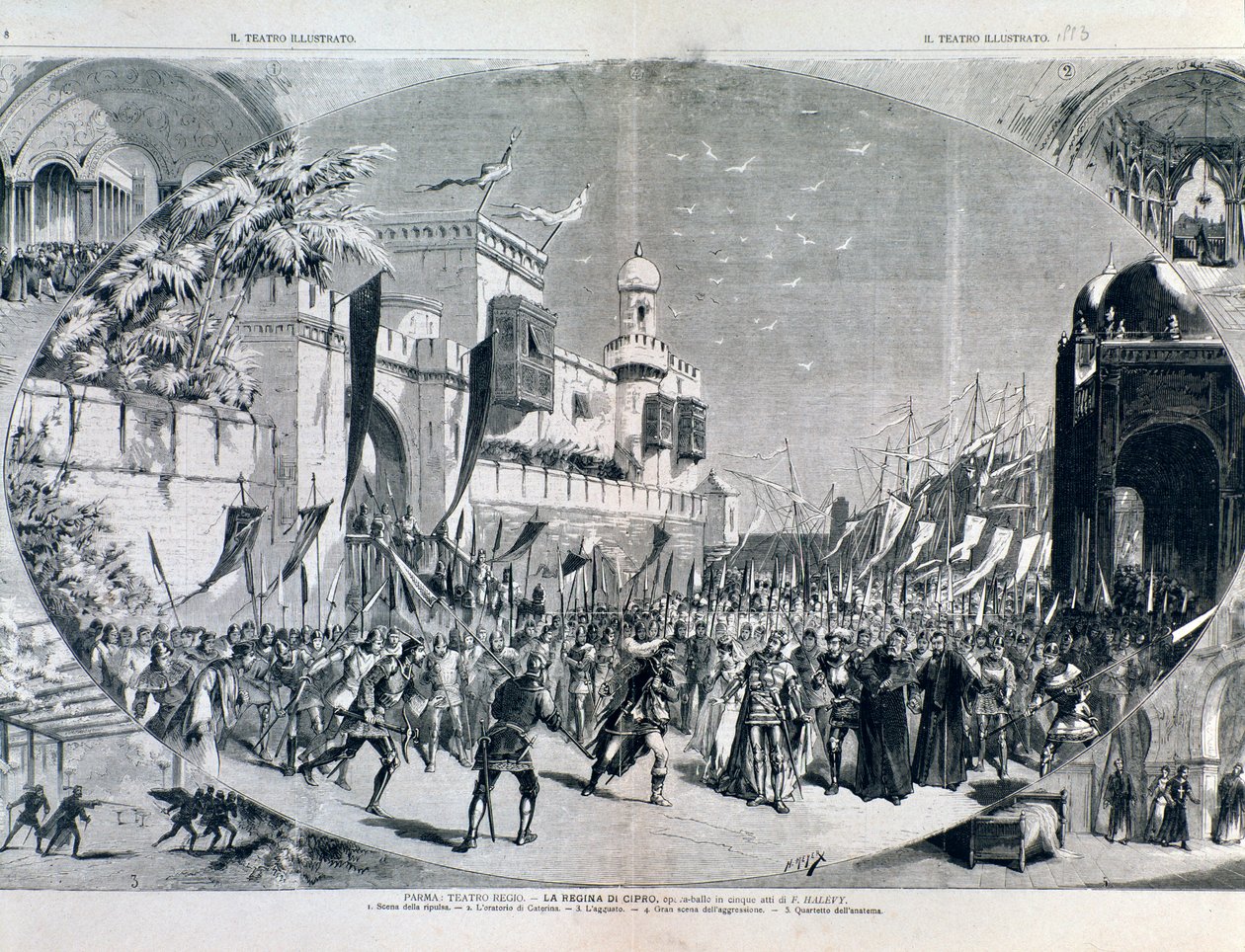 رسوم توضيحية للأوبرا عرضت ملكة قبرص للفنان هاليفي عام 1883 في بارما بواسطة مجهول مجهول