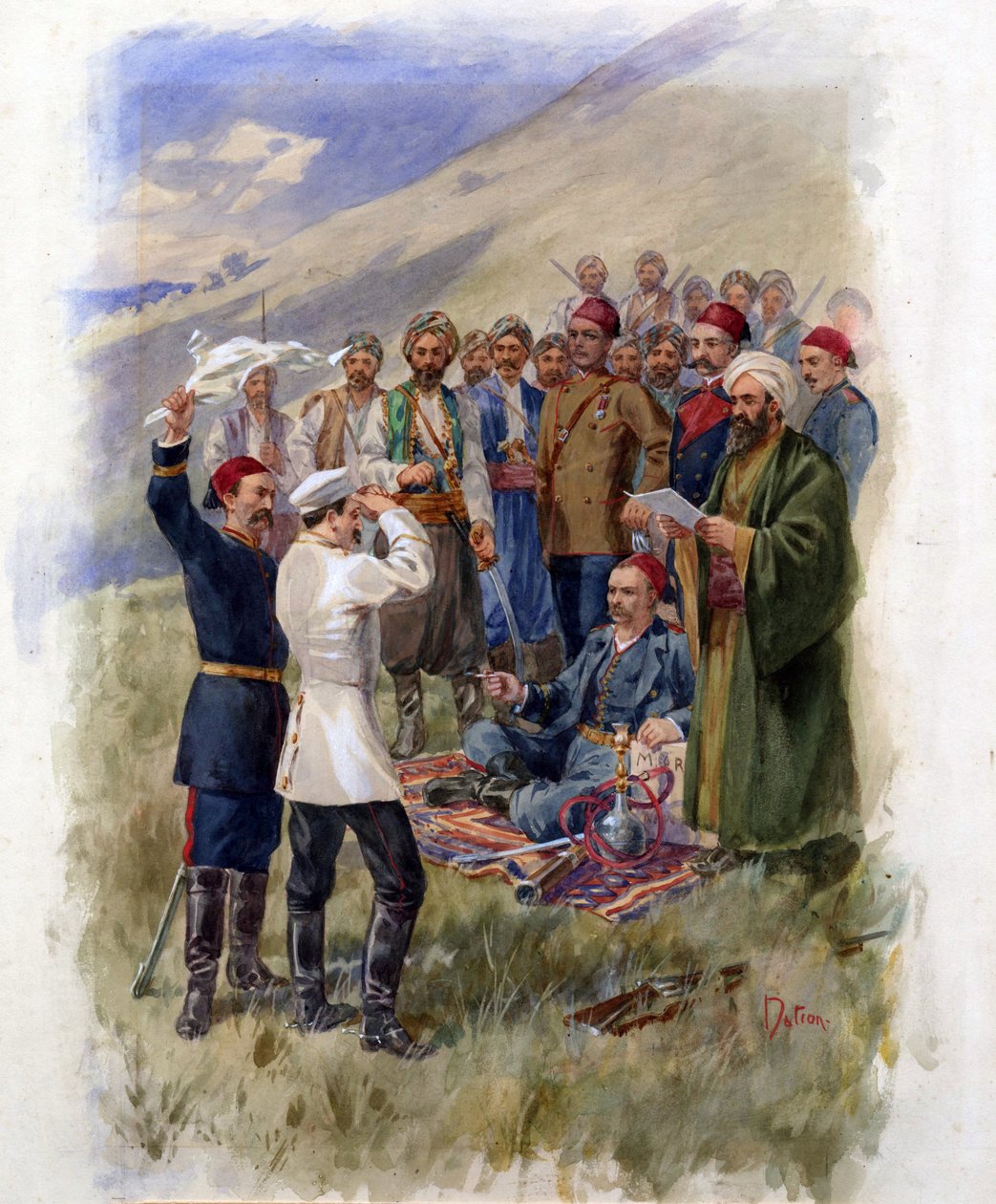 تمرد بلغاريا 1876 - انتفاضة أبريل 1878. المفاوضات في مقر المتمردين - مجهول - 1878 - ألوان مائية على الورق - 47 × 33،8 - مجموعة خاصة بواسطة مجهول مجهول