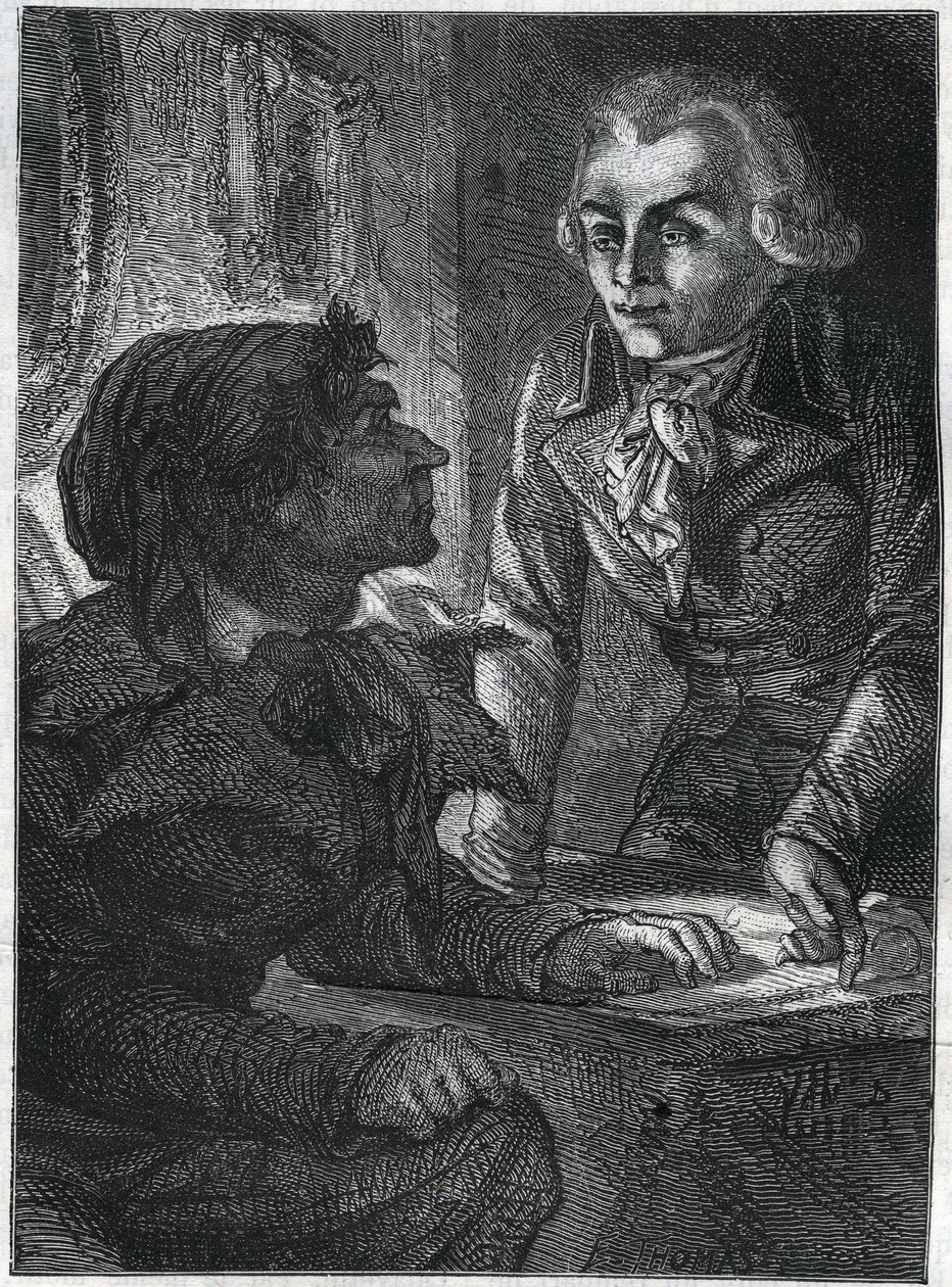 جان بول (جان بول) مارات (1743-1793) مع ماكسيميليان بواسطة روبسبير (1758-1794). نقش من عام 1866 في "Histoire de la Revolution francaise" لأدولف تيير. مجموعة خاصة. بواسطة مجهول مجهول