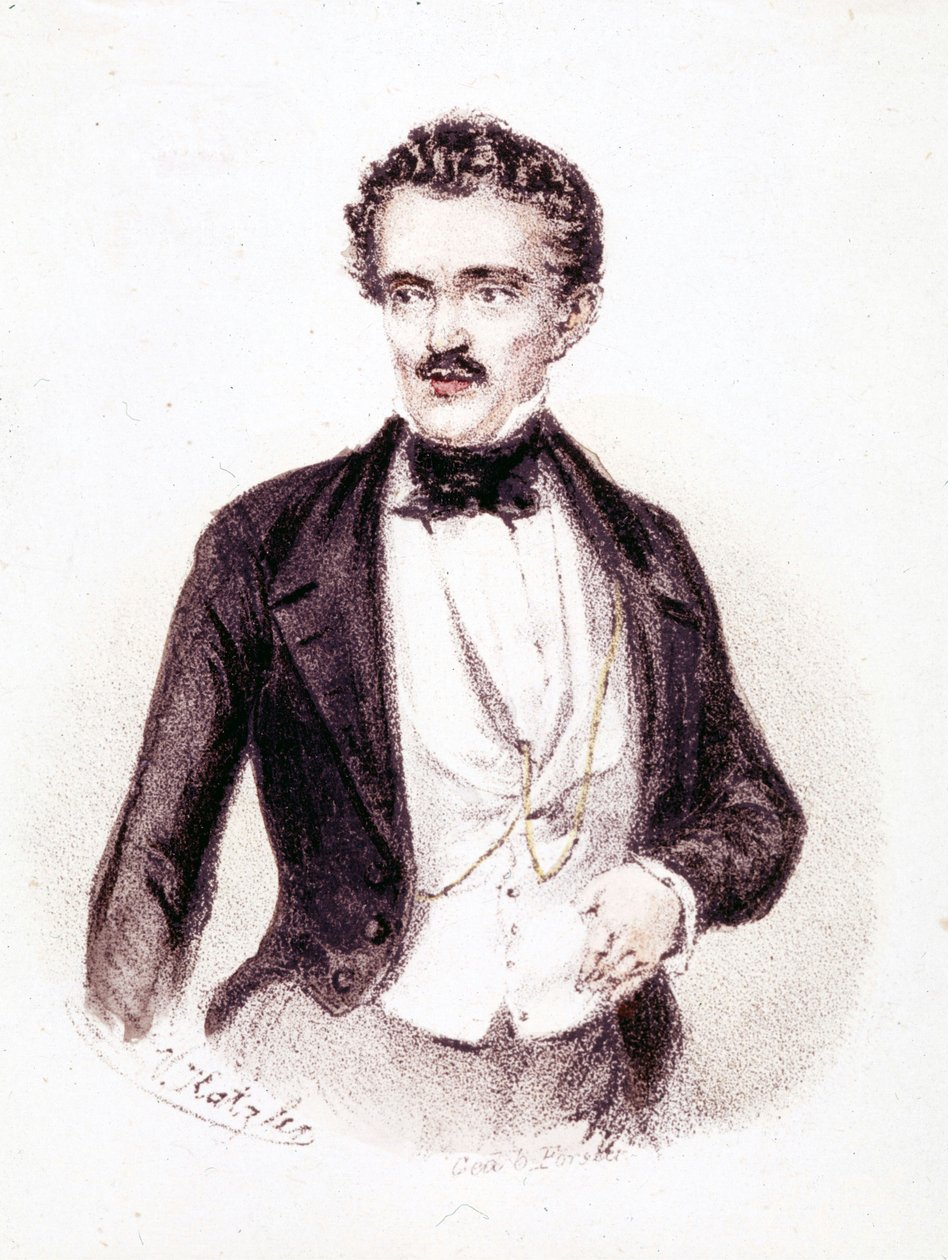 يوهان شتراوس جونيور (1825 - 1899) ، مؤلف كتاب "الدانوب الأزرق الجميل" و "بات - ماوس" عام 1874. الرسم. بواسطة مجهول مجهول