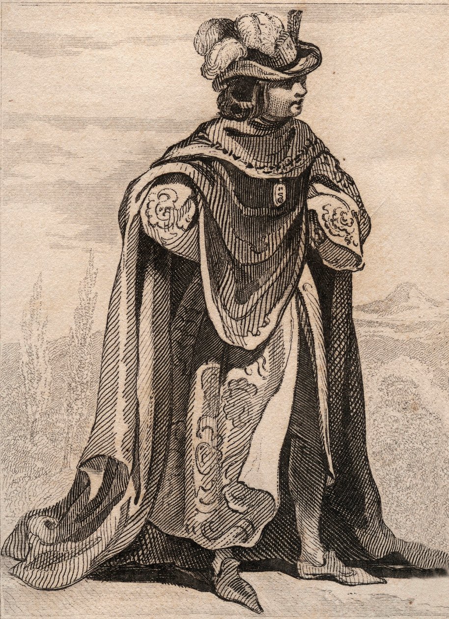 فارس من وسام سيدة الشوك. نقش من 1859 في "" لوموند. تاريخ جميع الشعوب من أبعد الأوقات حتى يومنا هذا ". بواسطة ME de Lostalot-Bachoue (Lostalot Bachoue). مجموعة خاصة. بواسطة مجهول مجهول