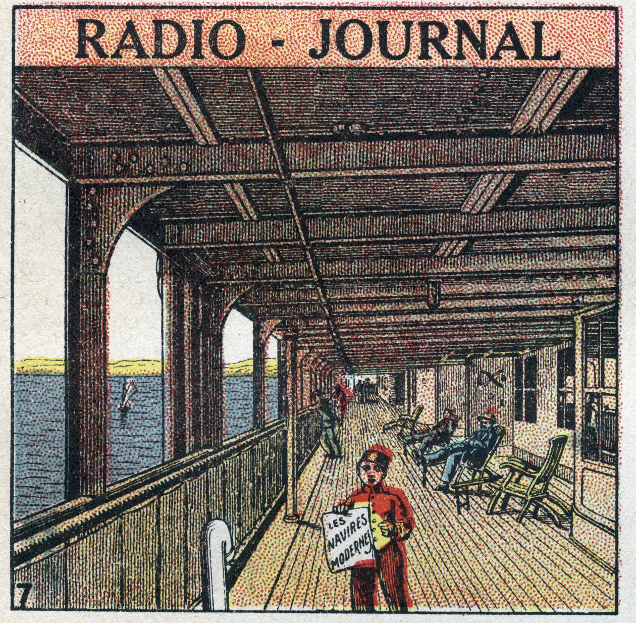 La TSF: راديو - جريدة. بائع جريدة على بطانة. رسم توضيحي مجهول من عام 1925. مجموعة خاصة. بواسطة مجهول مجهول