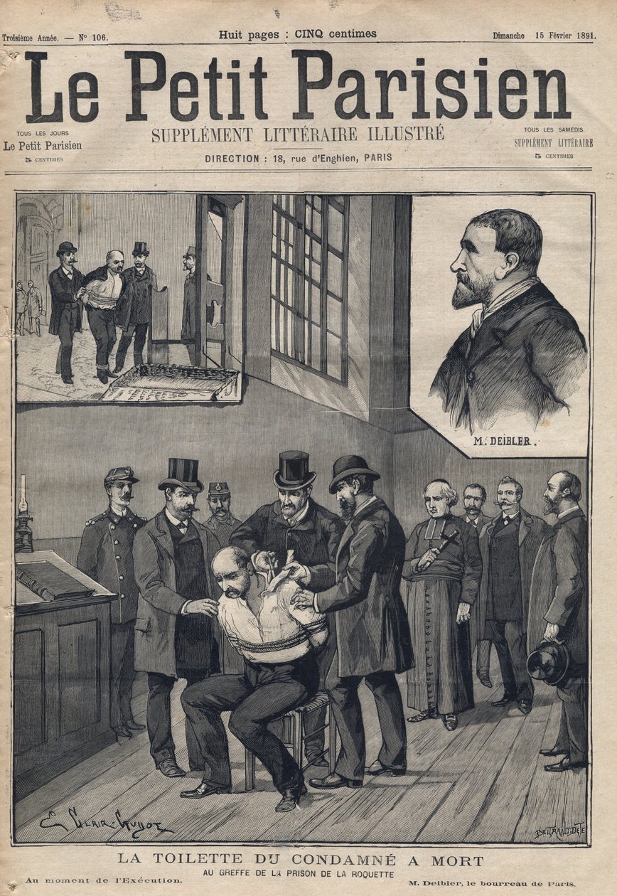 La Toilette du convicne a death (Deibler) في سجل سجن de la Roquette - نقش في "Le petit Parisien" لعام 1891. مجموعة خاصة. بواسطة مجهول مجهول