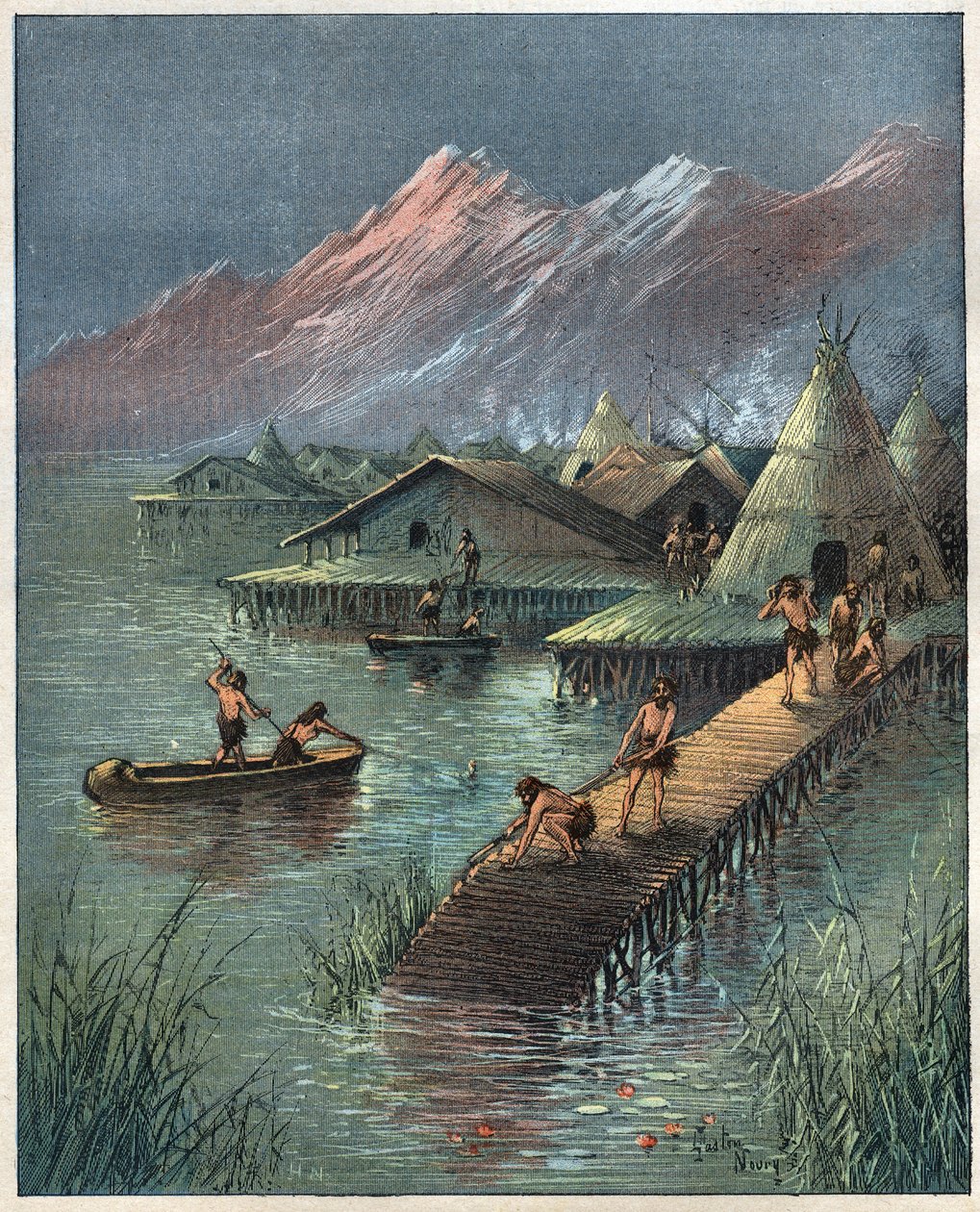 Lake Village ، ما قبل التاريخ Lake Cite (Village bati sur stilotis) (Palafitte ، Palafitta) نقش من عام 1892. بواسطة مجهول مجهول