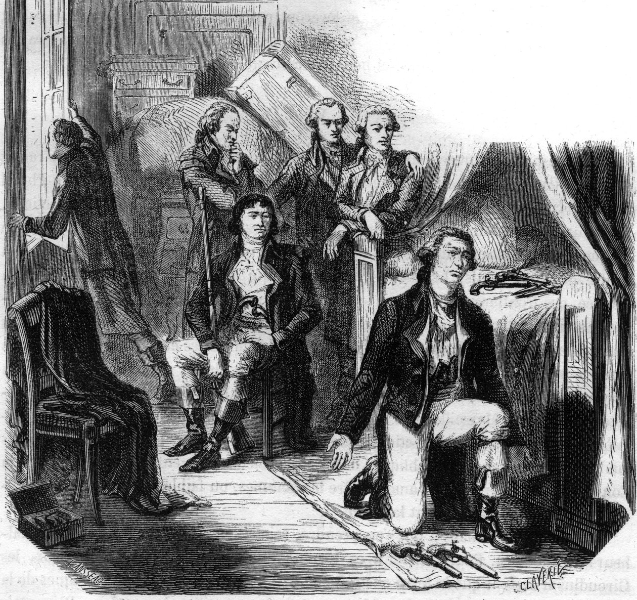 عائلة جيروندان في ليلة 31 مايو 1793 (سقوط آل جيروندان) - نقش في "Histoire des Girondins" لألفونس دي لامارتين (1790-1869) 1865-1866 - مجموعة خاصة بواسطة مجهول مجهول