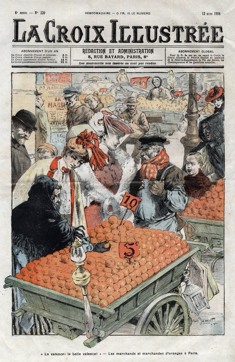 تجار البرتقال (La valence) في باريس عام 1905 - غلاف "La-Croix-Illustree" عام 1905 بواسطة مجهول مجهول