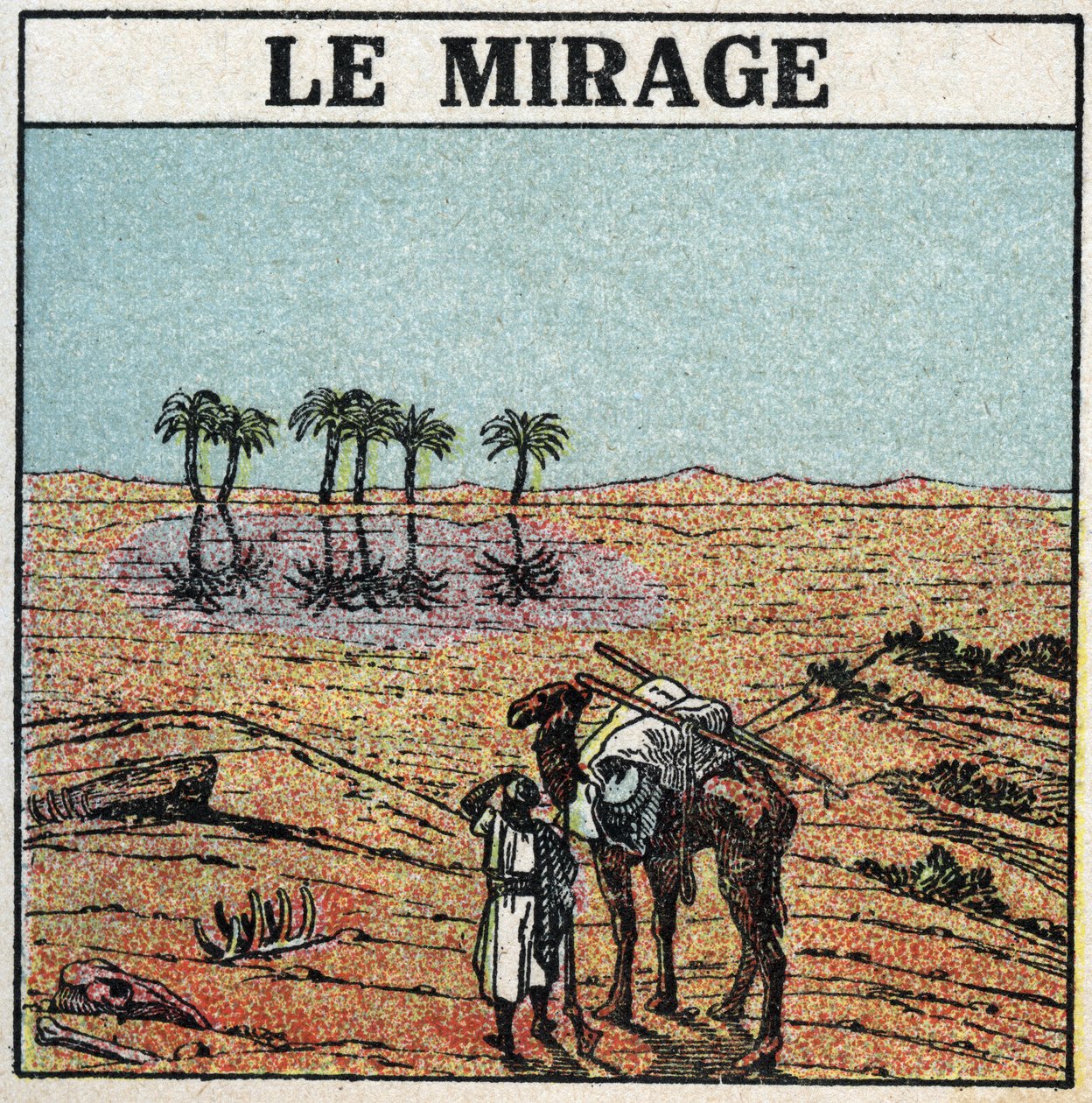 انكسار الضوء: السراب. يعطي الانكسار الجوي وهمًا لظهور واحة في الصحراء. رسم توضيحي مجهول من عام 1925. مجموعة خاصة. بواسطة مجهول مجهول