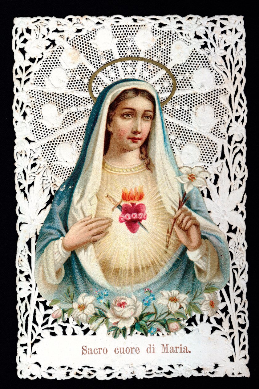 الأم الآلام القلب المقدس. صورة التقية. يحتوي Chromolithography على decoupage والأسنان. مجموعة خاصة لاول مرة في القرن العشرين بواسطة مجهول مجهول