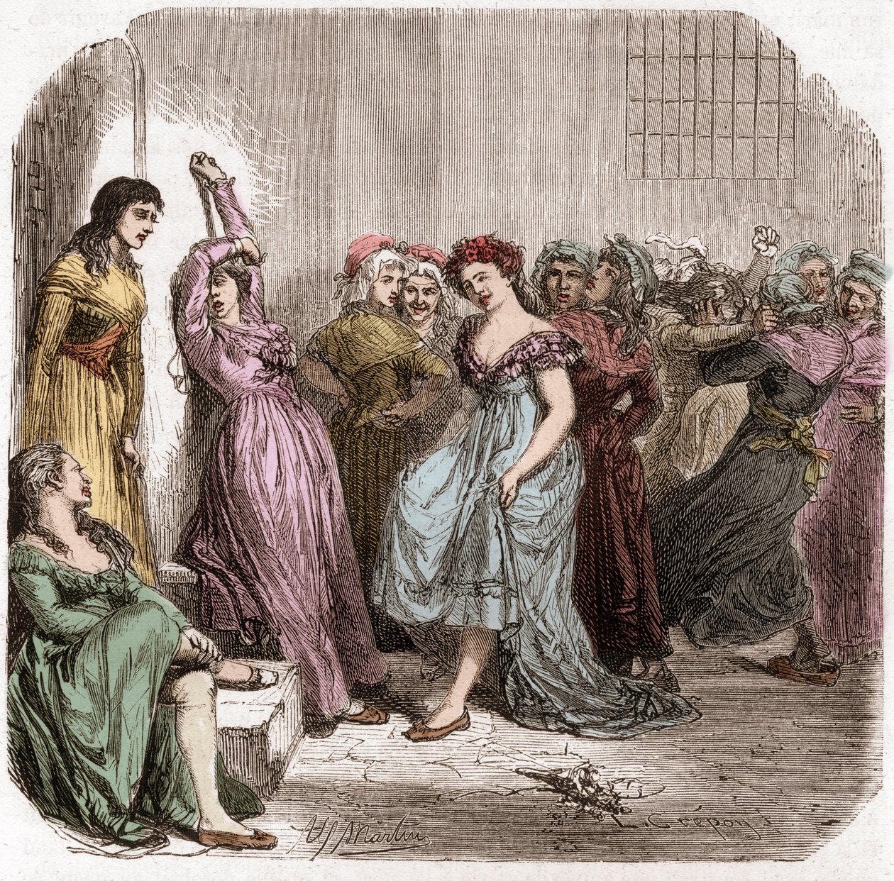 سجن السيدة رولاند في سجن سانت بلاجي في باريس - مدام رولان (مانون (جين ماري) رولان فيليبون) (1754-1793) أثناء احتجازه في سانت بيلاجي 1793 - نقش في "تاريخ قصر جيروندين" لألفونس دي لامارتين (1790-1869) ) 1865-186 بواسطة مجهول مجهول