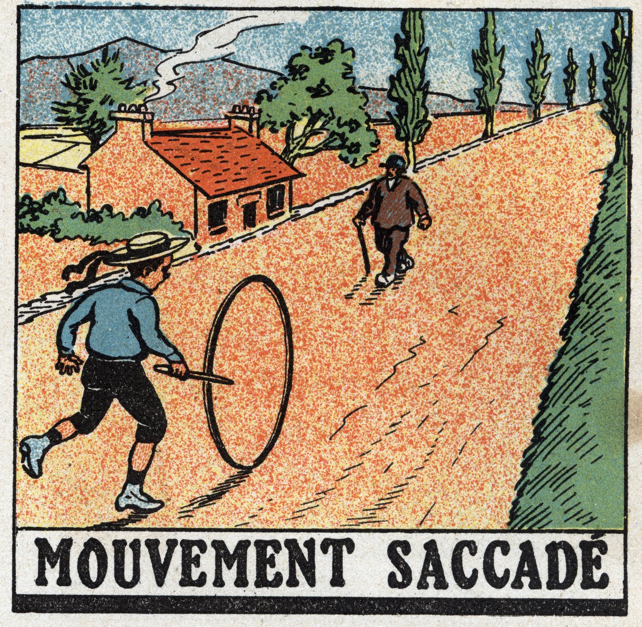 الحركات: حركة الرجيج. طفل يلعب بالطوق. رسم توضيحي مجهول من عام 1925. مجموعة خاصة. بواسطة مجهول مجهول