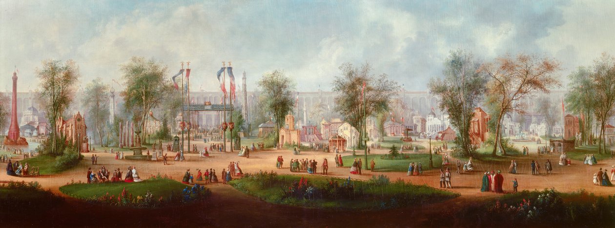 Panoramic view of the 1867 Universal Exhibition in Paris Anonymous painting. 1867 Sun. 0,49x2,9 m Paris, Musee Carnavalet بواسطة مجهول مجهول