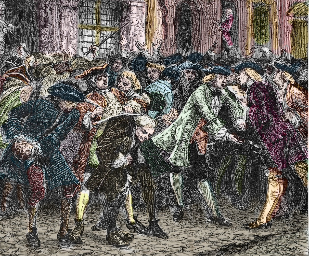 دائرة باريس الرابعة - La rue Quincampoix en 1720 a l'epoque du système de John Law (1671 - 1729) - "" L'agiotage a la rue Quincampoix "(سبب الإفلاس بموجب القانون) - منظر شارع Quincampoix مع المضاربين في زمن نظام جون لو ، بواسطة مجهول مجهول