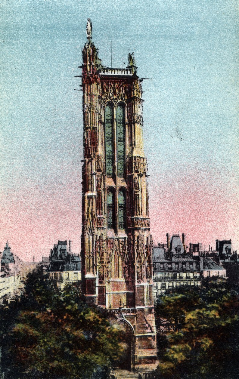 باريس: أنجز برج القديس جاك (سان جاك) عام 1523. صورة عام 1920 في "" الألبوم الفني "لمدينة باريس. مجموعة خاصة. بواسطة مجهول مجهول