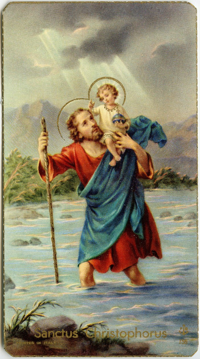 Pious image: St Christophorus crossing the Jordan with young Jesus on his back (chromolithography) بواسطة مجهول مجهول