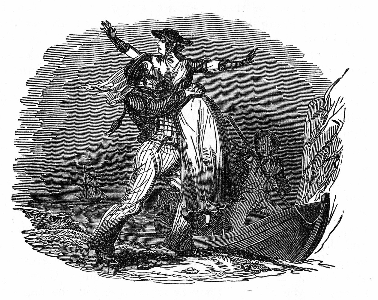 Pirate Charles Gibbs takes a Dutch girl from his ship (early 19th century). Engraving of “” The pirate own book”” 1837. بواسطة مجهول مجهول