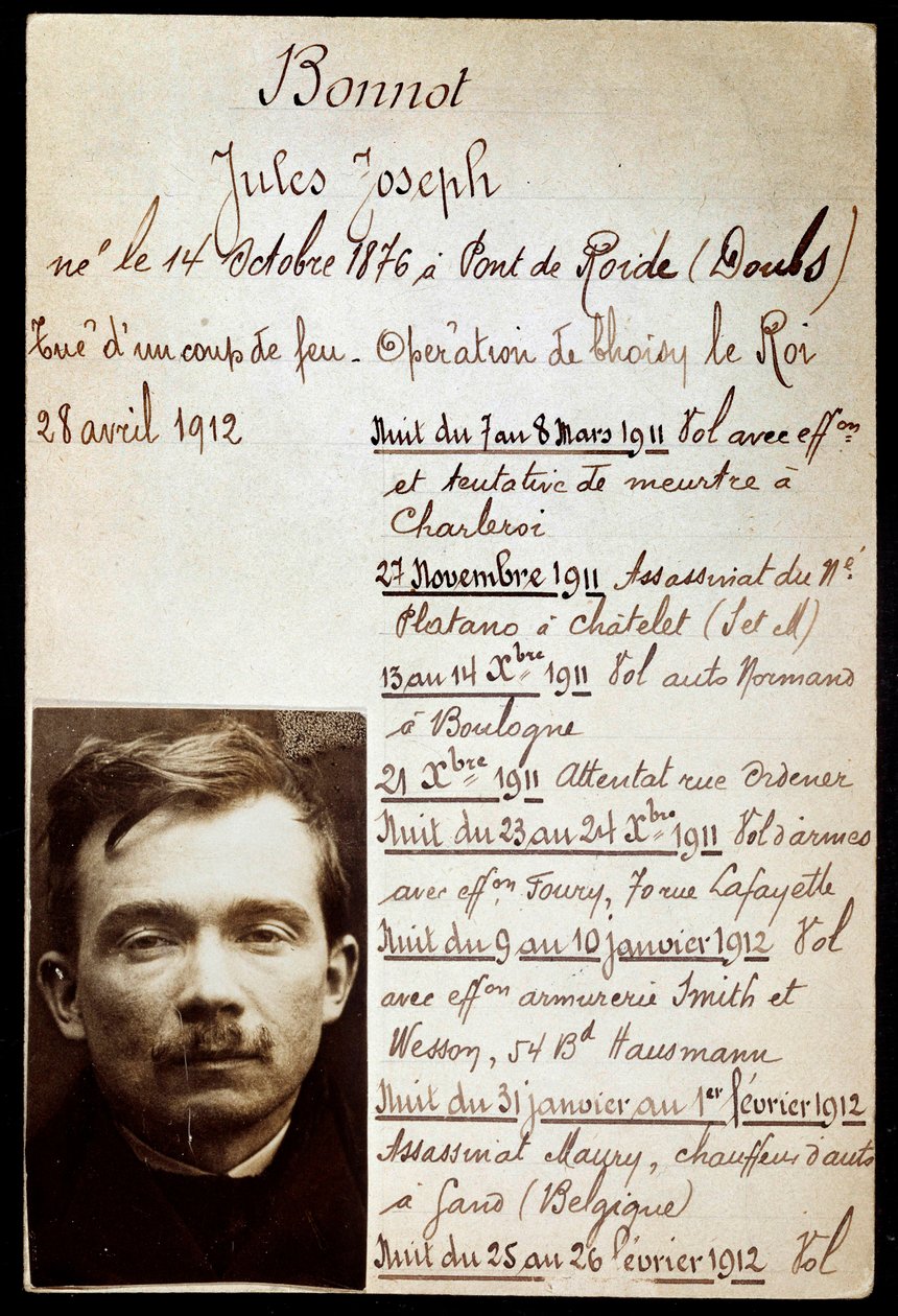 Police sheet of criminal Jules Bonnot (1876-1912) (Bonnot band) with list of crimes بواسطة مجهول مجهول