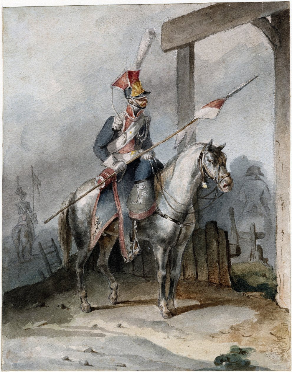 حارس بولندي للحرس الإمبراطوري الفرنسي - مجهول - حوالي 1808 - ألوان مائية على ورق - 20،6x16،2 - مجموعة خاصة بواسطة مجهول مجهول