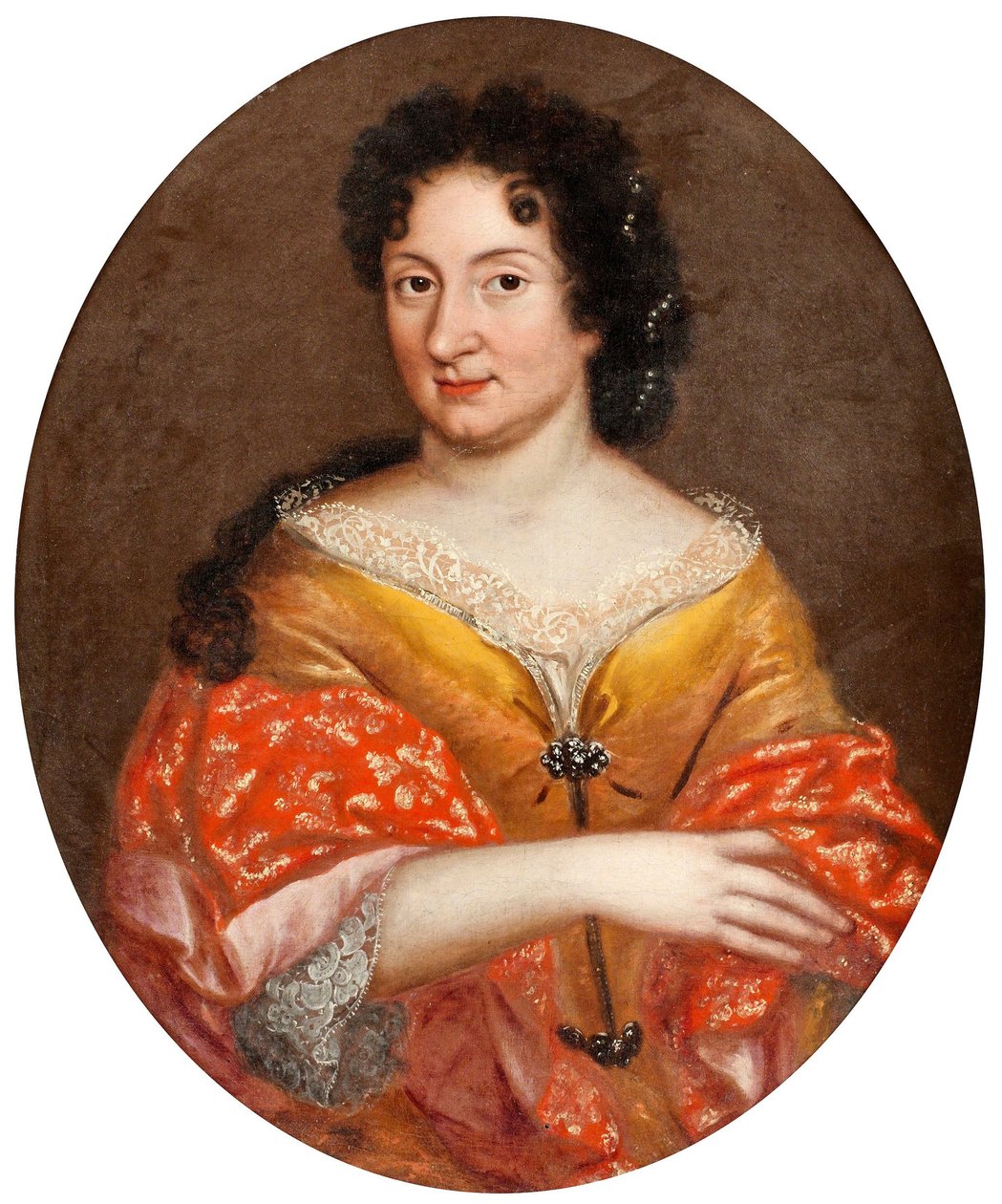 "صورة آنا مونس ، عشيقة القيصر بيتر الأول" (صورة آنا مونس (1672-1714)) لوحة مجهولة حوالي عام 1700 زيتية على قماش خافت 72 × 60 سم مجموعة خاصة بواسطة مجهول مجهول