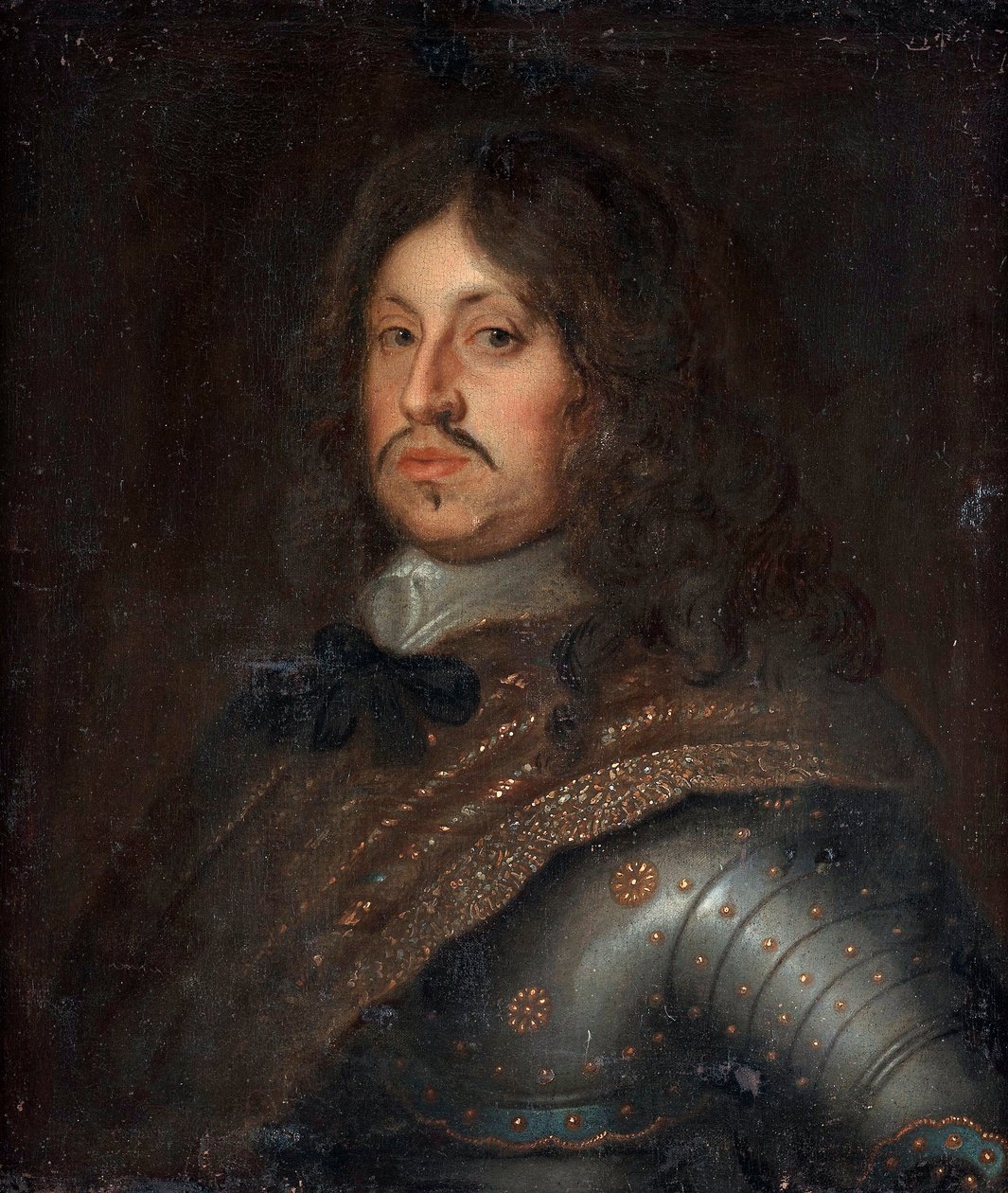 "صورة شخصية للملك السويدي تشارلز العاشر غوستاف (1622-1660)" (صورة للملك السويدي تشارلز العاشر غوستاف (1622-1660)) لوحة مجهولة أواخر القرن السابع عشر ألوان زيتية على قماش خافت 71.5 × 62.5 سم مجموعة خاصة بواسطة مجهول مجهول