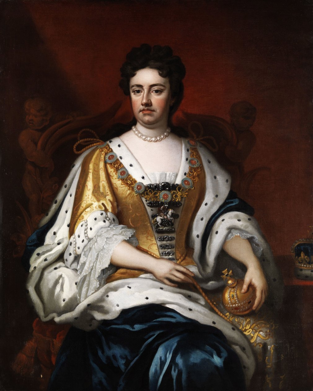 "صورة للملكة آن ستيوارت (1665-1714)" (صورة للملكة آن (1665-1714)) لوحة مجهولة من القرن السابع عشر قاتمة 126 × 102 سم مجموعة خاصة بواسطة مجهول مجهول