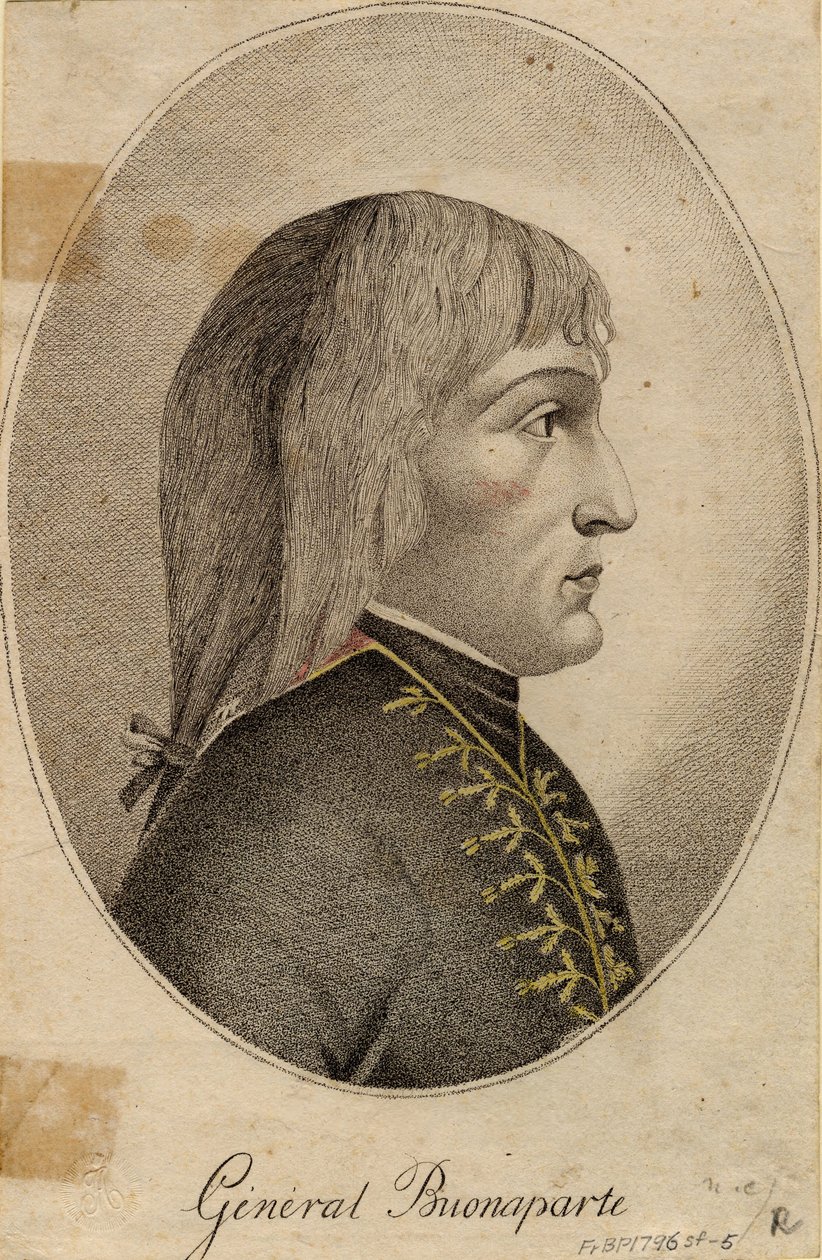 "" صورة للجنرال نابليون بونابرت (1769-1821) "" نقش مجهول 1796 خافت 19.2 × 12.5 سم مجموعة خاصة بواسطة مجهول مجهول