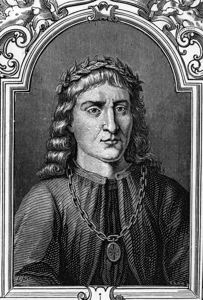 صورة لأندريا مانتيجنا (1431-1506) رسام إيطالي. نقش 1859 في "" صالات العرض في أوروبا - إيطاليا "" لأرمندود. مجموعة خاصة. بواسطة مجهول مجهول