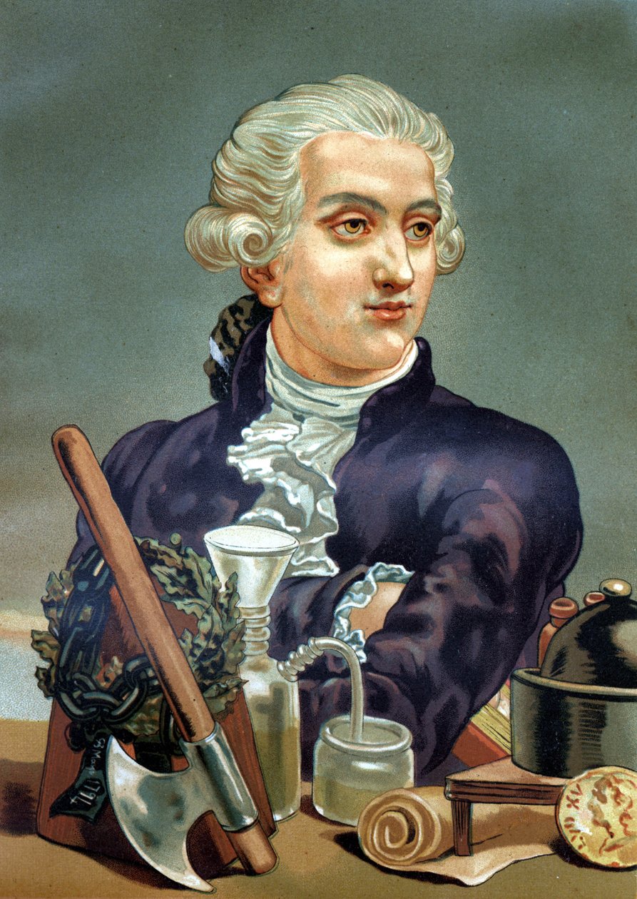 صورة أنطوان لوران دي لافوازييه (1743 - 1794) ، الكيميائي الفرنسي. بعد "العلم ورجاله" للويس فيغير. برشلونة 1881. بواسطة مجهول مجهول