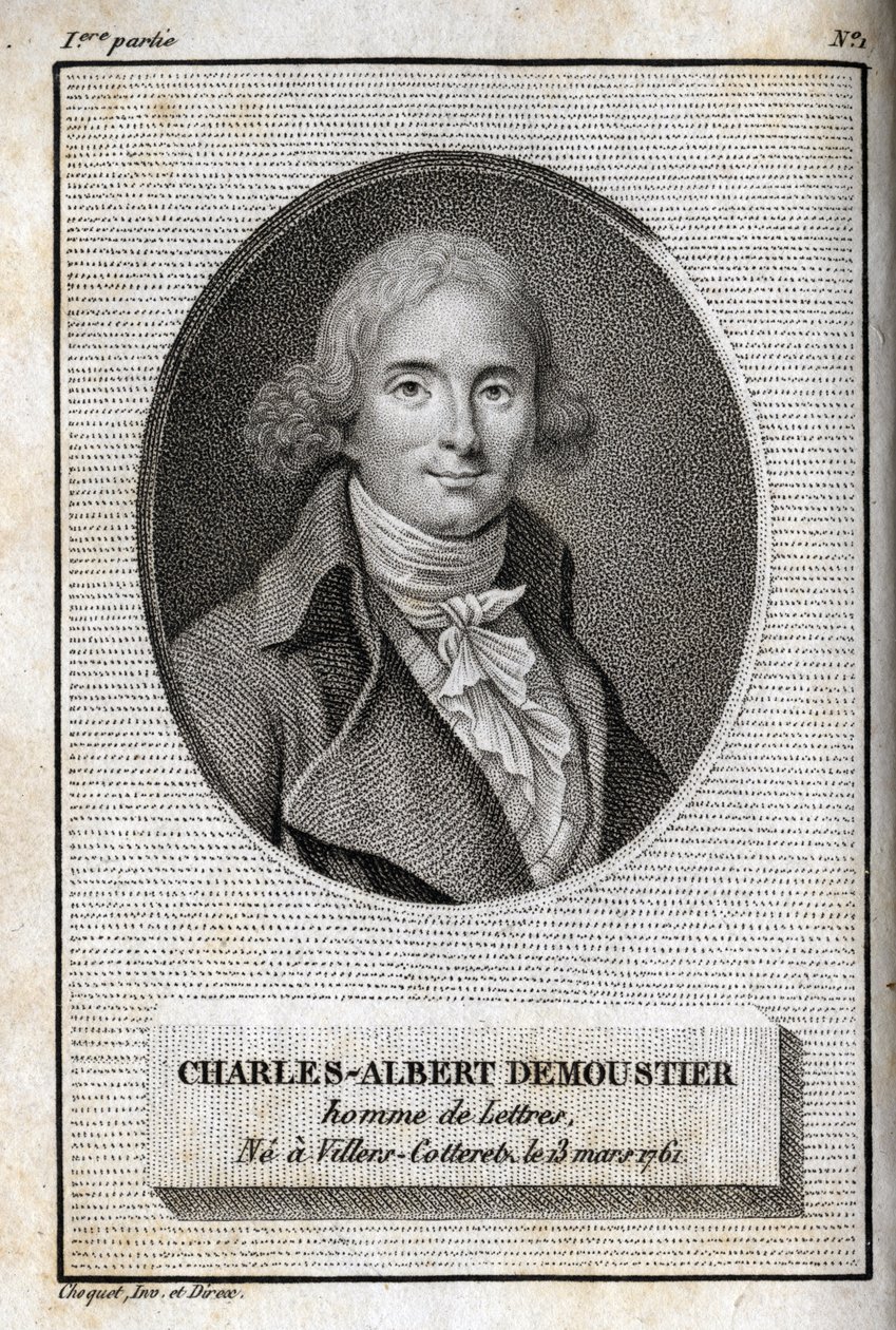 صورة للكاتب الفرنسي تشارلز ألبرت ديموستييه (1760-1801). نقش من عام 1819 في "Lettres a Emilie sur la mythologie" لتشارلز ألبرت ديموستييه (1760-1801). مجموعة خاصة. بواسطة مجهول مجهول