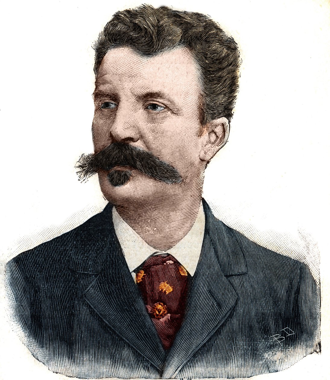 صورة لغي دي موباسان (1850-1893) الكاتب الفرنسي. نقش في "" Le Peute Parisien "" بواسطة مجهول مجهول