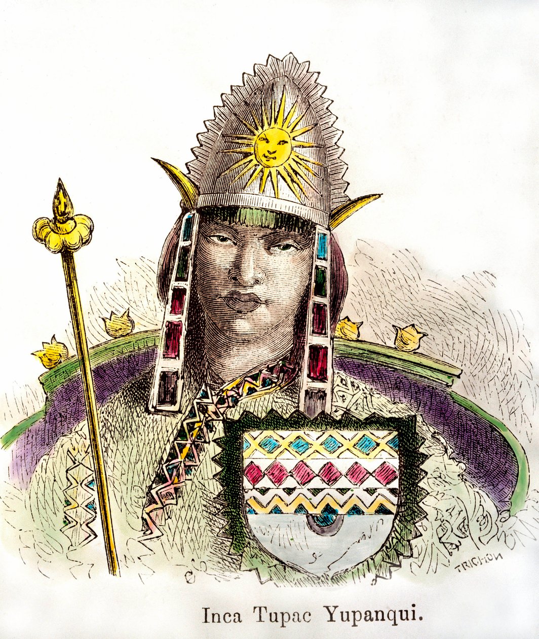 صورة لإمبراطور الإنكا توباك يوبانكي (حاكم من 1471-1493). نقش القرن التاسع عشر مجموعة خاصة بواسطة مجهول مجهول