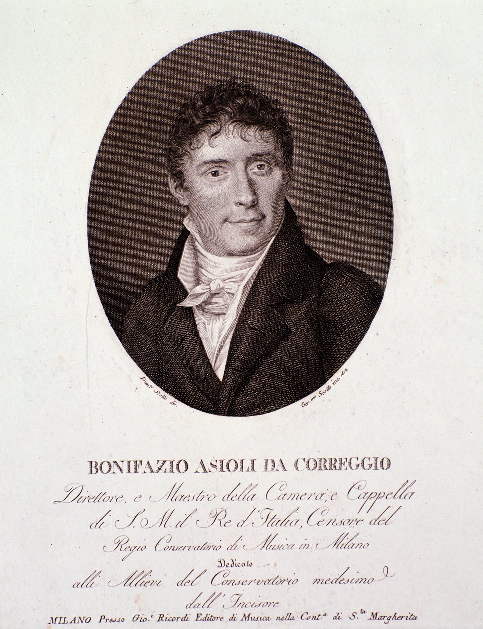 صورة للمؤلف الموسيقي الإيطالي بونيفازيو أسيولي (1769-1832) نقش. القرن ال 19. مجموعة خاصة بواسطة مجهول مجهول