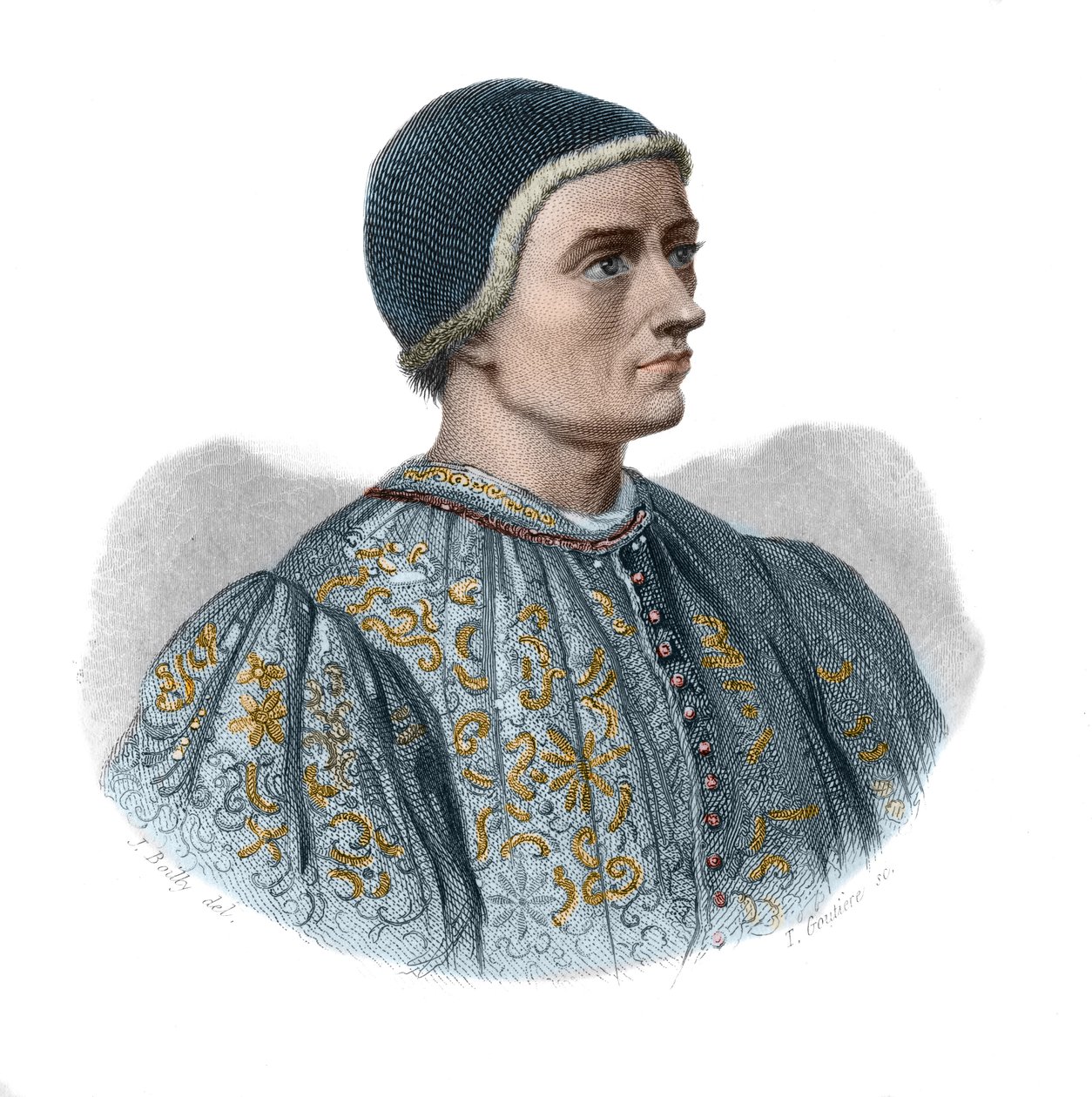 نشرت صورة جاك كور (1395-1456) أمين صندوق الملك تشارلز السابع ورجل الأعمال الفرنسي في "صور وتاريخ الرجال النافعين: الرجال والنساء من جميع البلدان وجميع الظروف ، الذين حصلوا على حقوق الاعتراف بالرجال" بواسطة مجهول مجهول