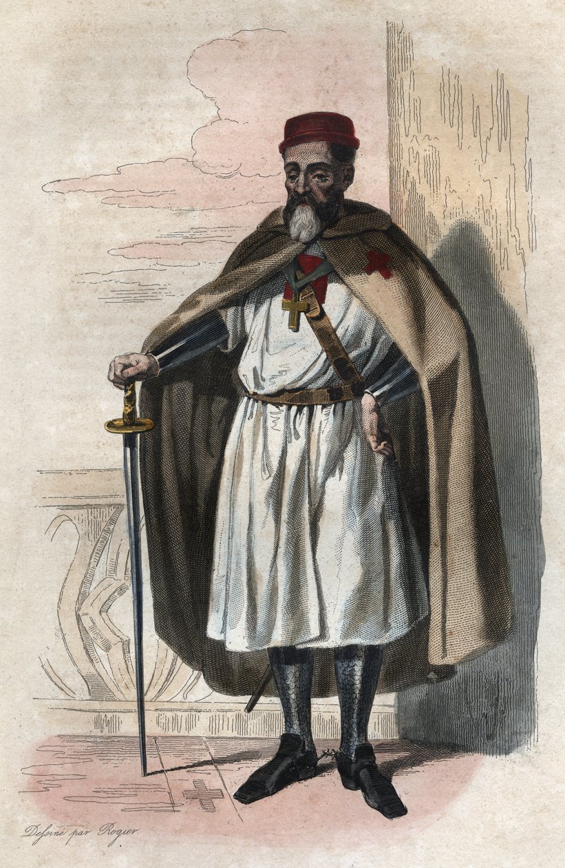 صورة جاك مولاي (جاك دي مولاي) (مولاي) (1243-1314) ، السيد الكبير لفرسان الهيكل. رسم توضيحي من "" Le Plutarque Français "" لإدمون مينيت بواسطة مجهول مجهول