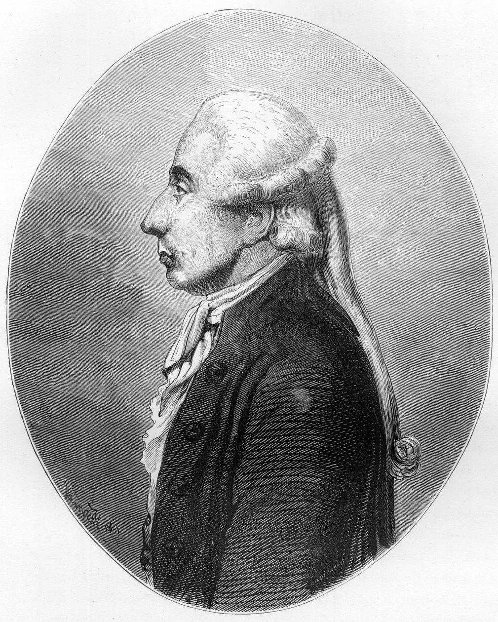 صورة جان سيلفان بيلي (1736 - 1793) عالم وسياسي ، ورئيس بلدية باريس من 1789 إلى 1791 - نقش من عام 1863 في "" Le Livre Rouge - Histoire De L'echafaud en France "لدوبراي دي لا ماهري. مجموعة خاصة. بواسطة مجهول مجهول