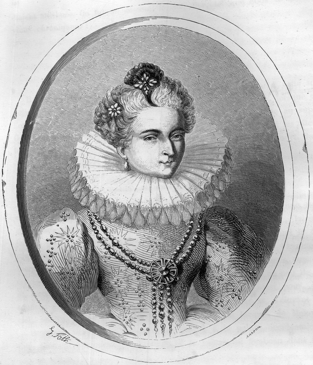 صورة ليونورا دوري (أو دوسي) ديت غاليجاي ، ماريشال دانشر (1568-1617) - نقش من عام 1863 في "الكتاب الأحمر - تاريخ السقالة في فرنسا" لدوبراي دي لا ماهري - مجموعة خاصة بواسطة مجهول مجهول