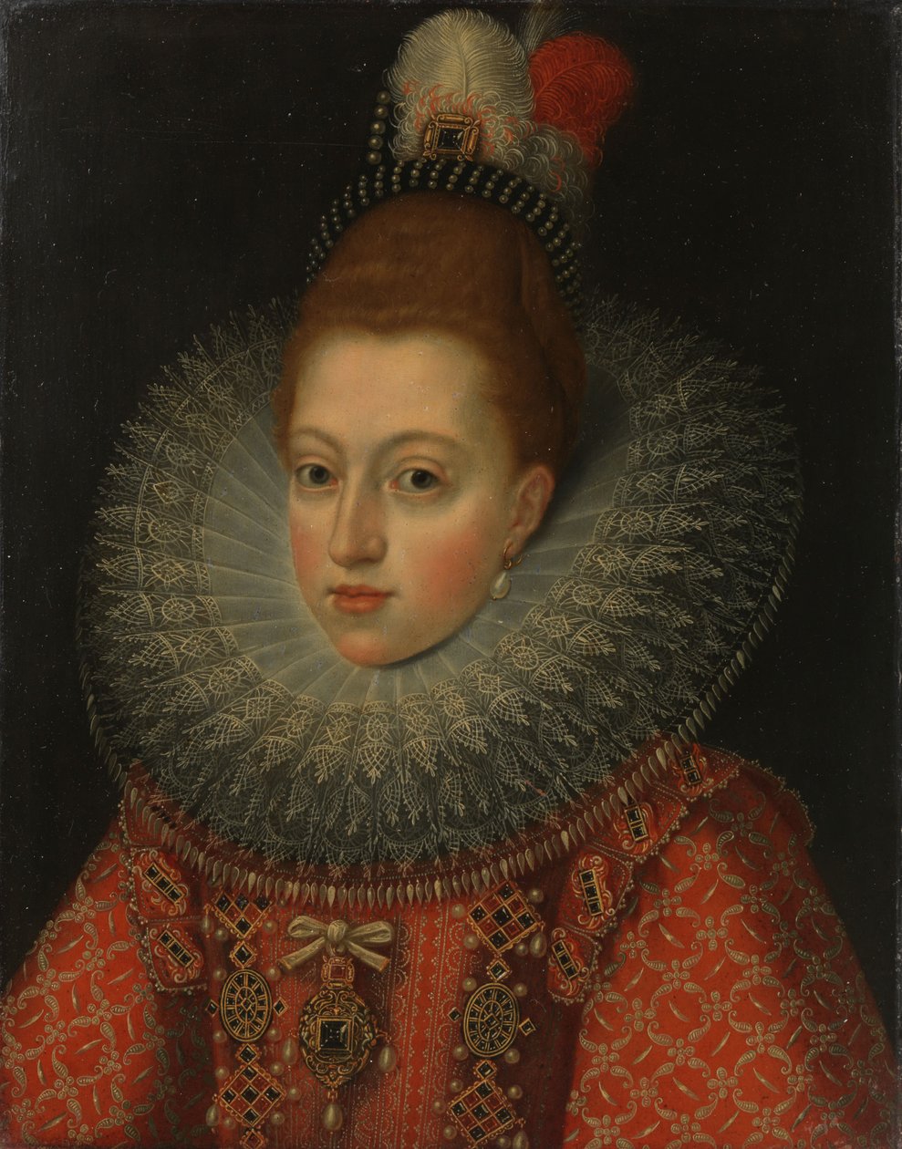 صورة لمارغريت النمسا (1584-1611) ملكة إسبانيا، حوالي 1600 (زيت على النحاس) بواسطة مجهول مجهول