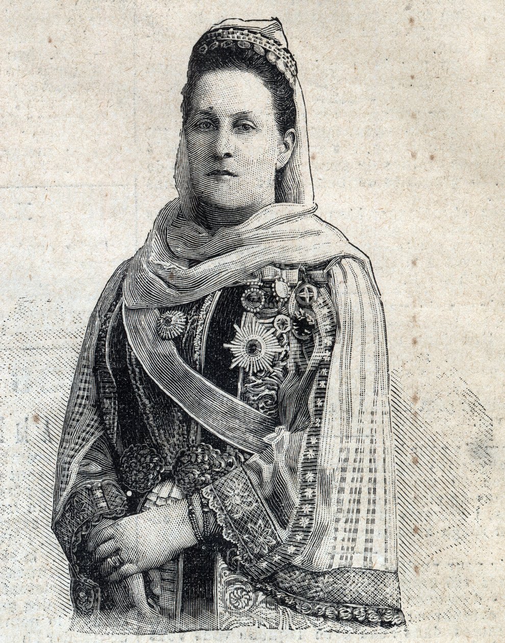 صورة أولجا كونستانتينوفنا ملكة روسيا (1851-1926) ملكة اليونان. نقش في "" Le Peute Parisien "" بواسطة مجهول مجهول