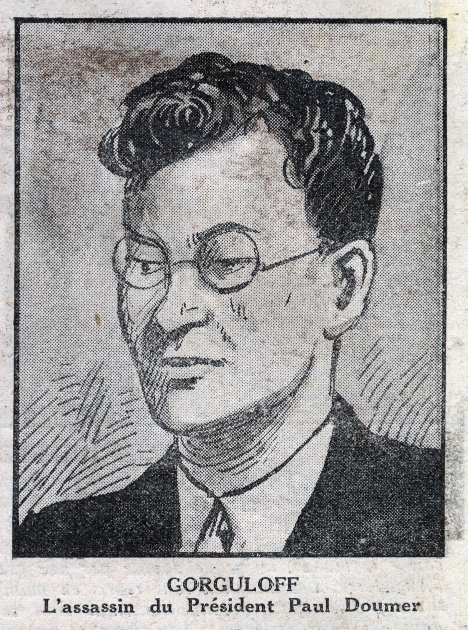 صورة لبول جورجولوف أو جورجولوف (1895-1932) ، قاتل الرئيس الفرنسي بول دومر (1857-1932). نقش في "مجلة L'illustrious du petit Journal" " بواسطة مجهول مجهول