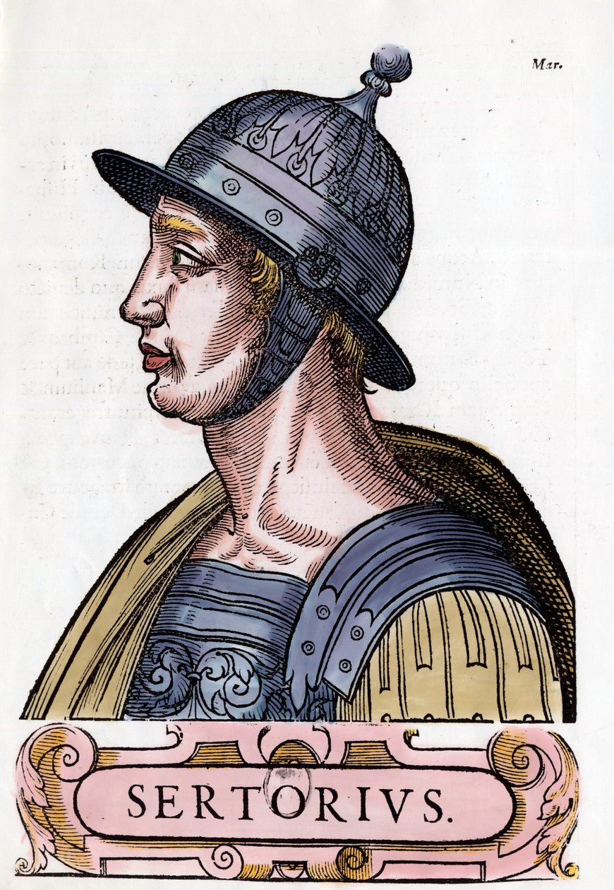 Portrait of Quintus Sertorius (123-72 BC), Roman general. Engraving. Private collection. بواسطة مجهول مجهول