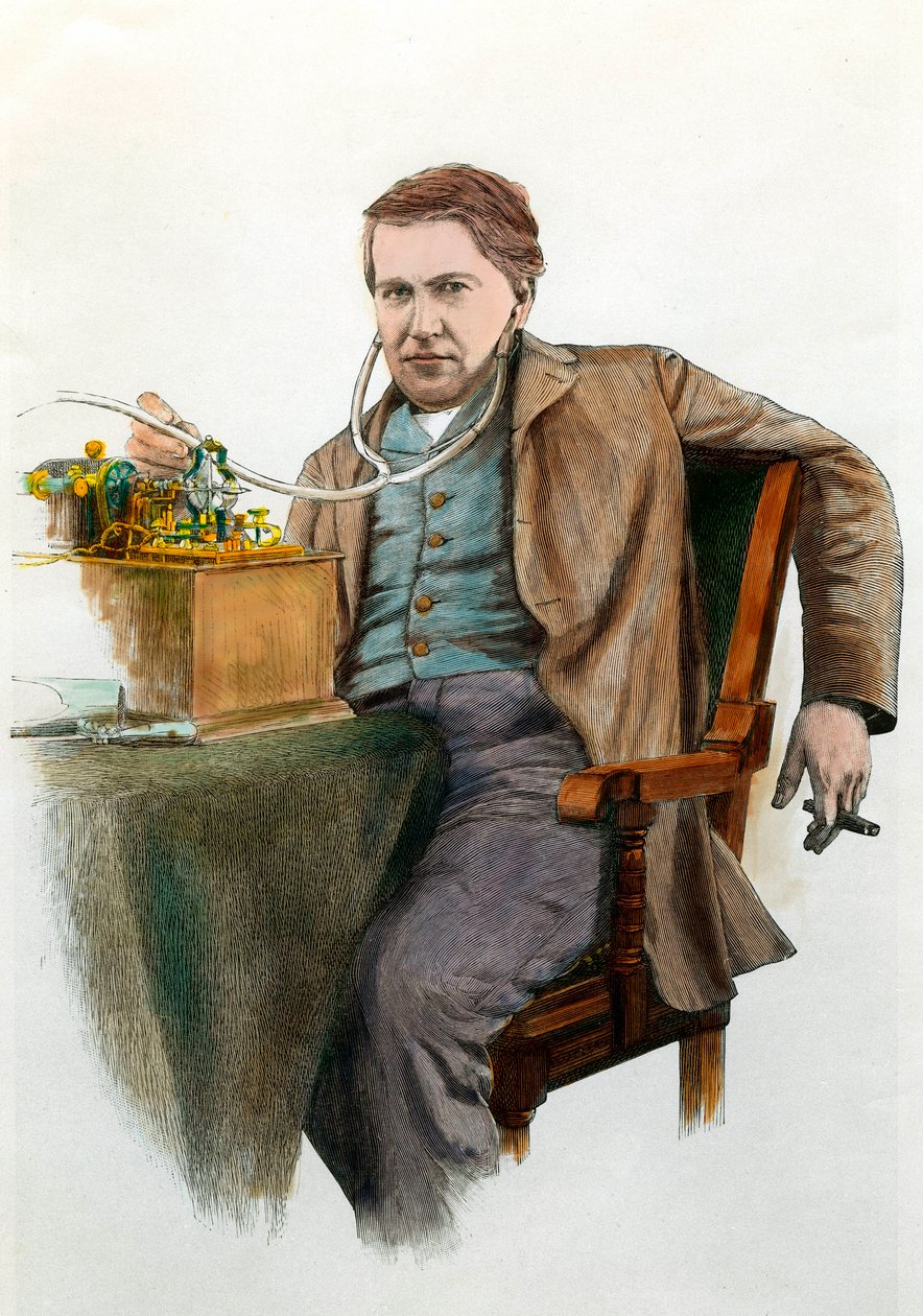 صورة لتوماس إديسون (1847-1931) ، عالم فيزياء أمريكي. نقش حوالي عام 1900. مجموعة خاصة بواسطة مجهول مجهول