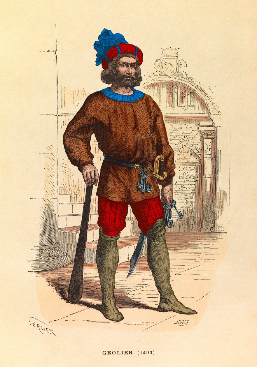 Portrait of a geolier in Paris in 1490, engraving - private collection بواسطة مجهول مجهول