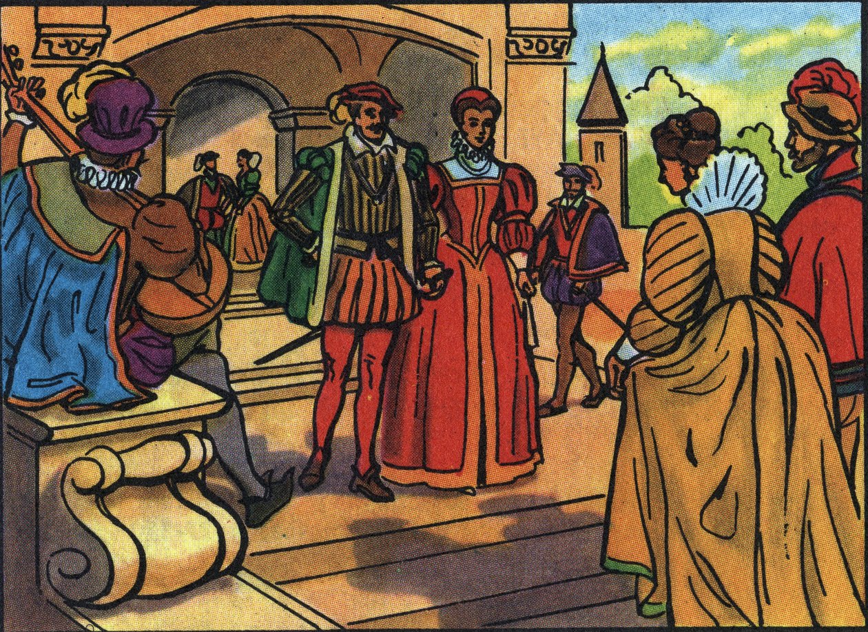 صور شخصية لهنري الثاني (1519-1559) وكاثرين دي ميديسي (كاترينا دي ميديشي) (1519-1589) ، ملك وملكة فرنسا. توضيح مجهول في "" مجموعة ملوك ورؤساء دول فرنسا "". القرن ال 20. مجموعة خاصة. بواسطة مجهول مجهول