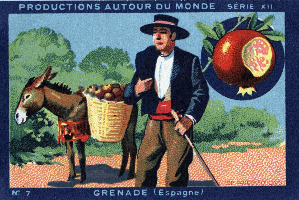 إنتاجات حول العالم: غرناطة في إسبانيا. الطباعة الحجرية الملونة لعام 1933 في "" ألبوم جوزيف ميليات " بواسطة مجهول مجهول