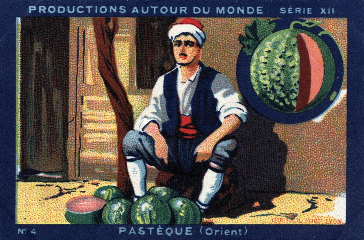 إنتاجات حول العالم: Pasteque in the Orient. الطباعة الحجرية الملونة لعام 1933 في "" ألبوم جوزيف ميليات " بواسطة مجهول مجهول