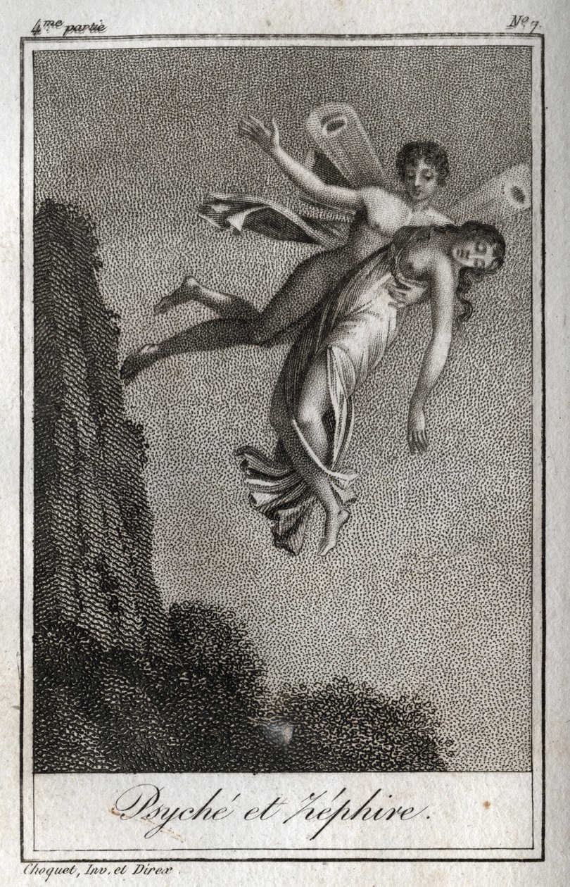 حملت نفسية زفير بعيدا. نقش من عام 1819 في "Lettres a Emilie sur la mythologie" لتشارلز ألبرت ديموستييه (1760-1801). مجموعة خاصة. بواسطة مجهول مجهول